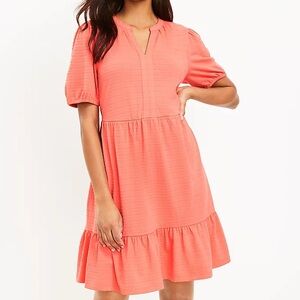 LOFT Short Puff Sleeve Flounce Flowy Swing Mini Dress Coral Size XL
